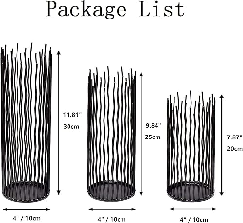 Miniatura 4 de Juego de 3 portavelas de pilar de sauce de alambre de metal, juego creativo de portavelas de jaula de alambre para decoración de chimenea, 81012