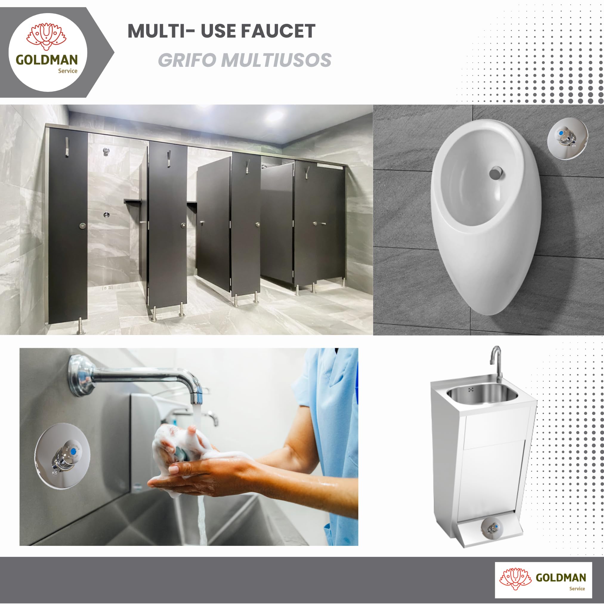 GOLDMAN SERVICE - Grifo Pulsador Mural Temporizador Regulable para Ducha y Lavabo - Controla el Tiempo y Reduce el Consumo de Agua 3 a 25 Segundos. H-H 1/2 Pulgadas