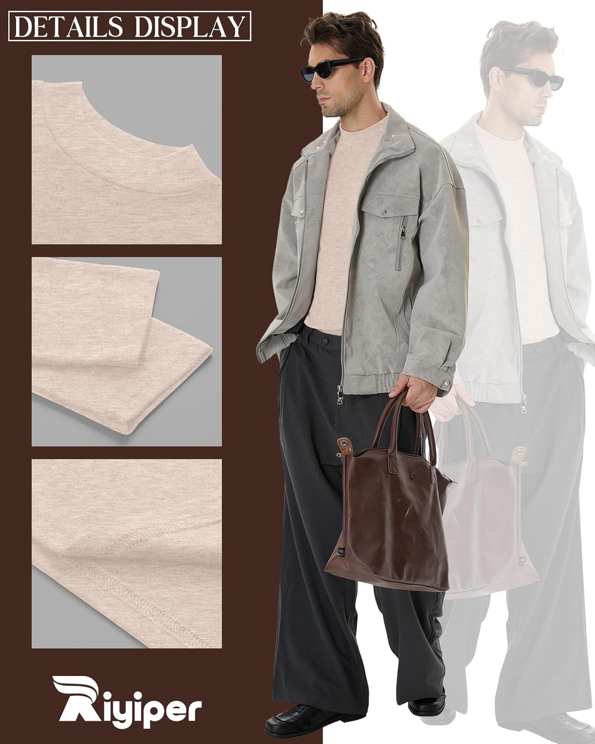 Riyiper 3 Pcs Men's Big and Tall Cotton Shirts Mock Neck Long Sleeve Tops Loose Fit Plus Size Casual Basic Tees - Image 4