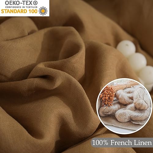 Miniatura 4 de Merryword Juego de edredón de lino francés tamaño King, juego de ropa de cama de lino natural de color caqui, suave, transpirable, ropa de cama de