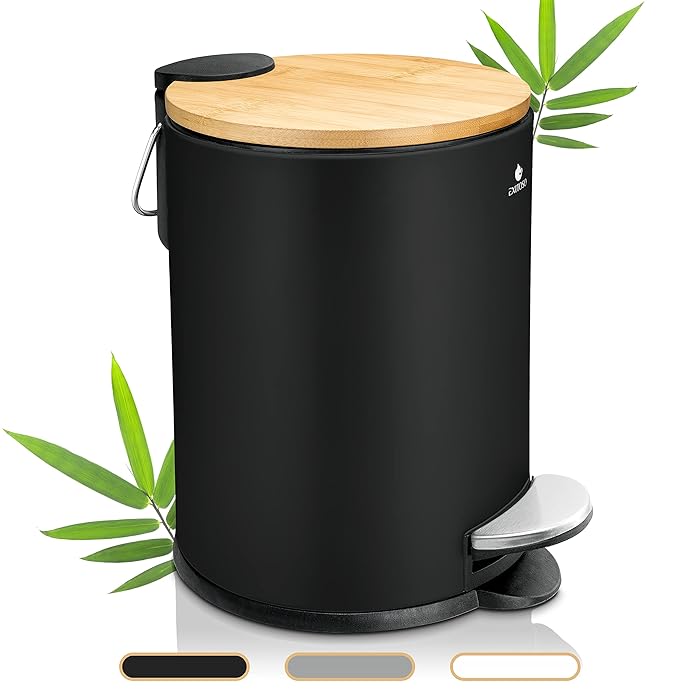 Buy EXITOSO 3l Small Black Bathroom Bin with Lid Slim Bathroom Bamboo Bin Bathroom Pedal Bin