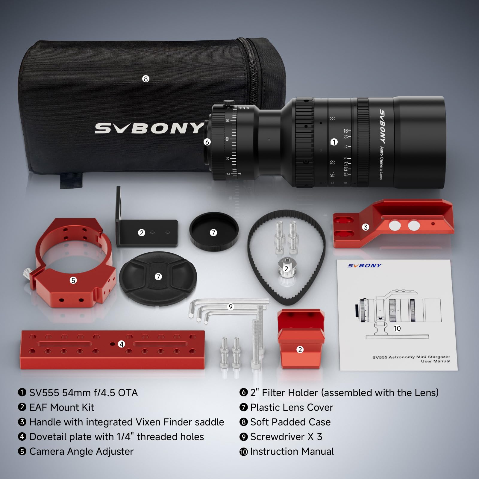 Svbony SV555 APO Telescopio Astrofotográfico de 54mm, Objetivo para Cámara Astronómica de Fotograma Completo f/4,5, Apertura Ajustable, para Astrofotografía de Cielo Profundo con Kit de Montura EAF