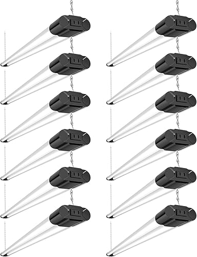 BBOUNDER Paquete de 12 luces LED enlazables para tienda, 4400 LM, luz fría de 6500 K, 4 pies, accesorio integrado de 48 pulgadas para garaje,