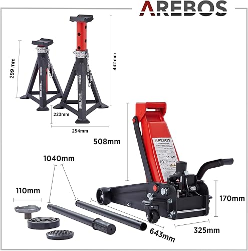 Arebos Cric hydraulique de manœuvre 3T avec pédale et 2 chandelles | Cric Voiture Robuste 3 tonnes | pour Atelier, Garage et Entretien Auto - 7