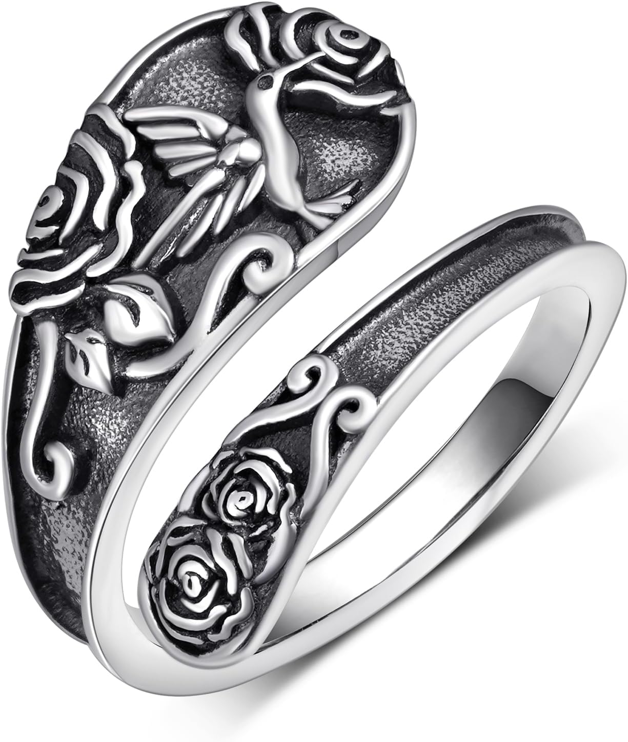 Hummingbird Spoon Ring 925 Sterling Silver Hummingbird Adjustable Thumb Rings for Women Humming bird Gift Ideas for Mom Wife
