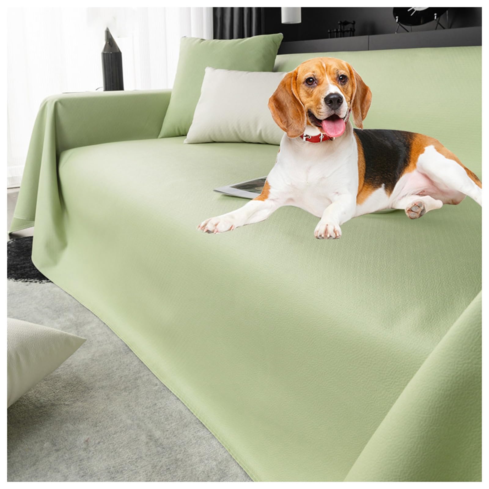 Housse de canapé 2 places anti griffures et taches en cuir vert durable