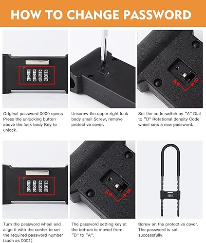 Miniatura 8 de Candado de grillete largo -U-Lock-Bike Combo U-Lock - Candado combinado de cuatro posiciones - con grillete ajustable - Adecuado para bicicletas,