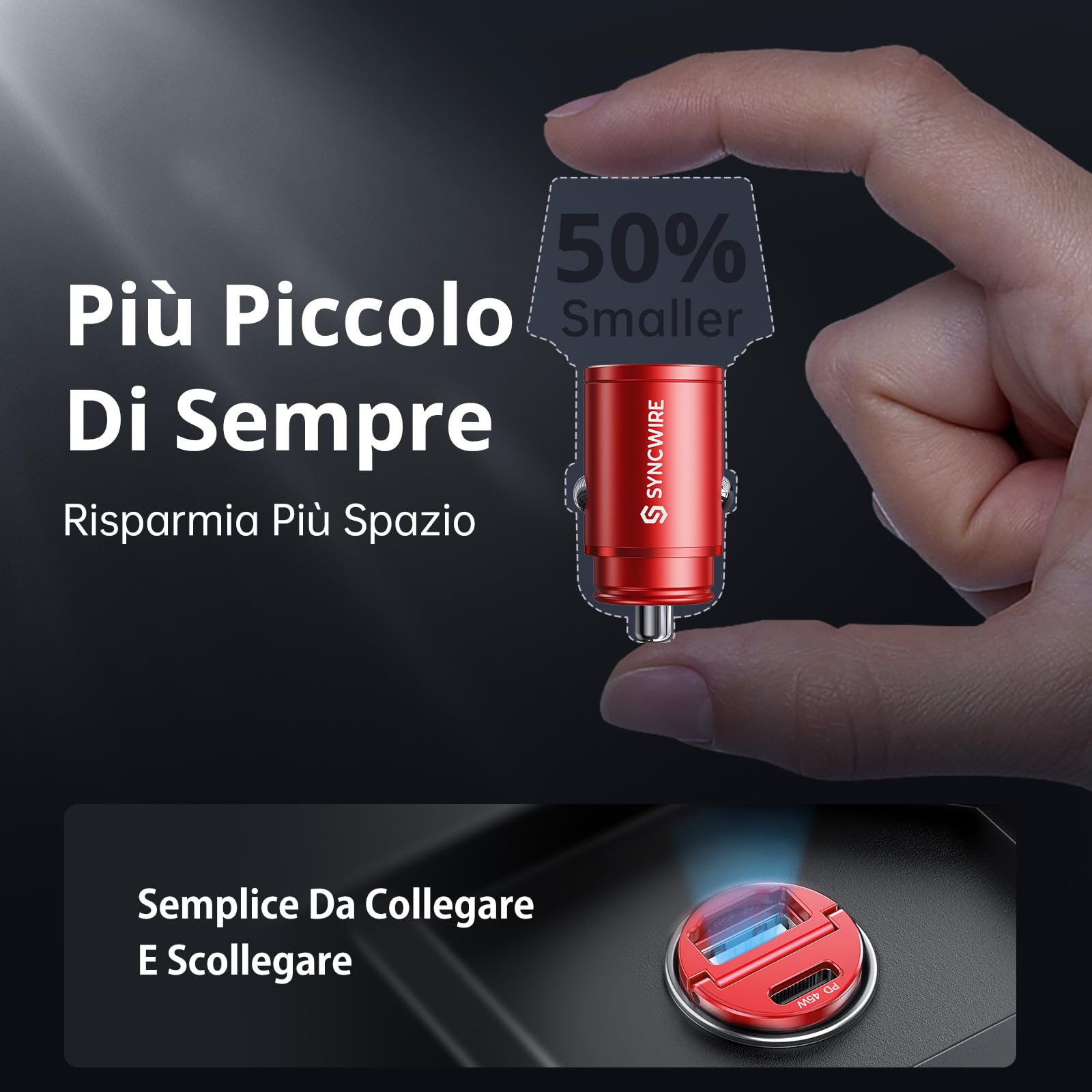 SYNCWIRE Caricatore Auto USB C - [Porta PD/PPS 45W & QC 45W] Fast Charge Caricatore Auto Ricarica Rapida Compatibile con iPhone 15 PRO Max/14/13/12, Samsung S23/S22, Google Pixel 7