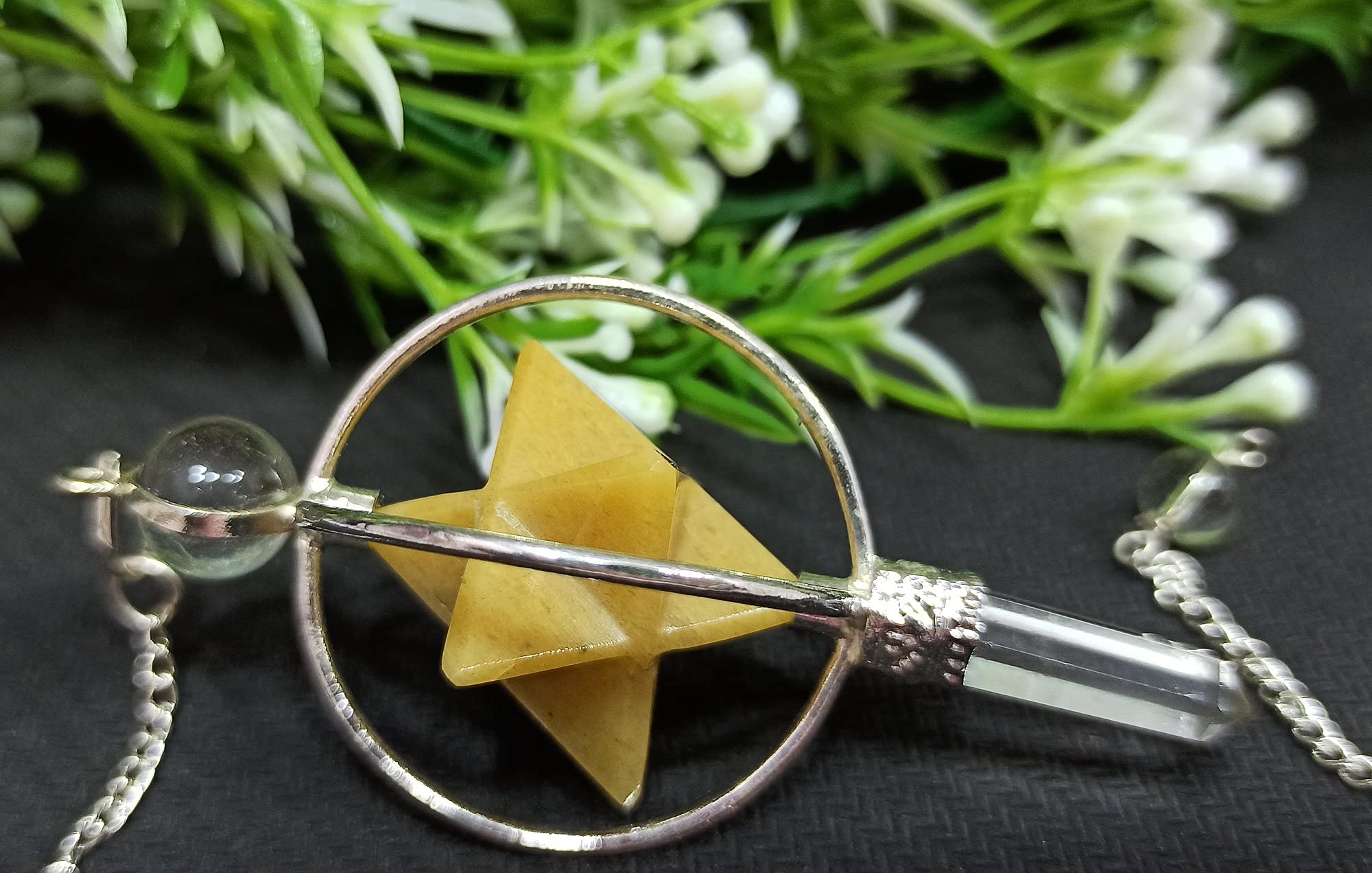 Raumdekoration Edelstein Rosenquarz 3 Stein Merkaba Spinning Star Facettiertes Pendel Wünschelrute Balancing (Color : Yellow Agate)