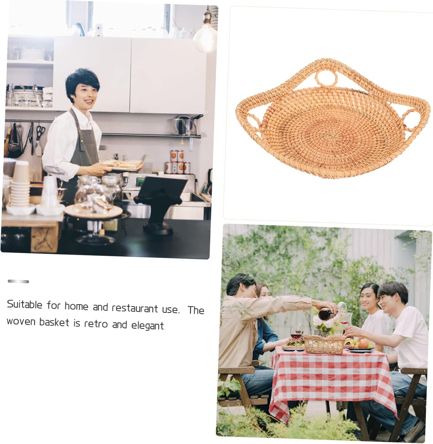 ABOOFAN 2pcs Woven Rattan Fruit Basket Decorative Bread Serving Basket for Snacks Fruits and Sundries for Home Storage Picnics and Gifting Chic Rustic Design