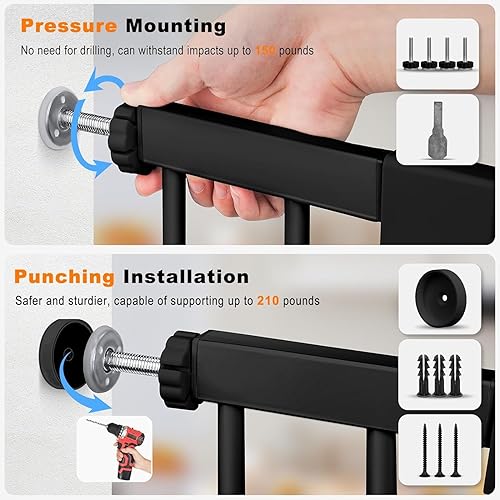 Miniatura 3 de FURTIME Puerta de bebé de 29 a 41 pulgadas con puerta de gato ajustable, puerta de perro de cierre automático para escaleras, puertas y casas,