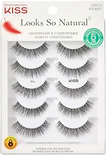 KISS Looks So Natural 'Shy' False Eyelashes 12mm, 5 Pairs - Seamless Blend, Reusable Lash Clusters, Easy Apply