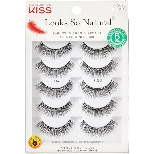 KISS Looks So Natural, False Eyelashes, 'Shy', 12mm, Includes 5 Pairs Of Lashes, Easy to Apply, Reusable Lash Clusters