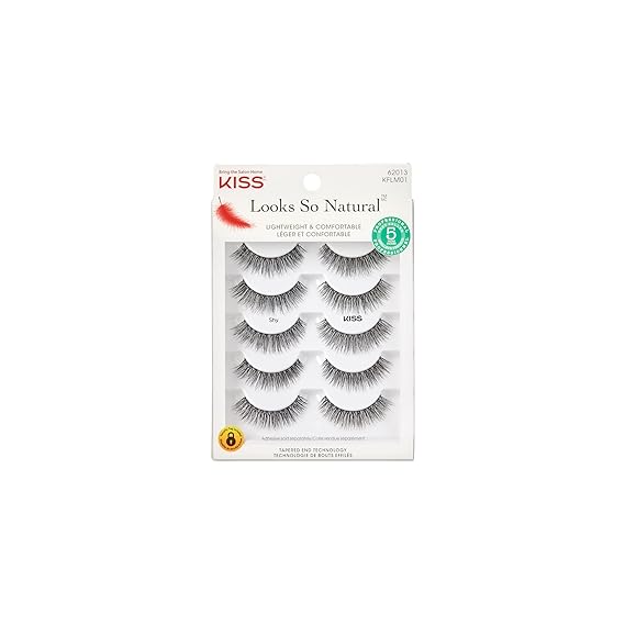 Kiss Looks So Natural, False Eyelashes,#39;Shy', 12mm, Includes 5 Pairs Of Lashes, Easy to Apply, Reusable Lash Clusters
