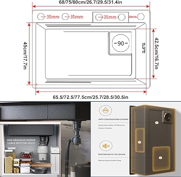 304 Stainless Steel Kitchen Sink Multi-Purpose Waterfall Bar Sink Single Bowl Nano Rv Sink With Pull-Out Faucet Top Mount Or Undermount (Color : Black-c, Size : 80x45x22cm)