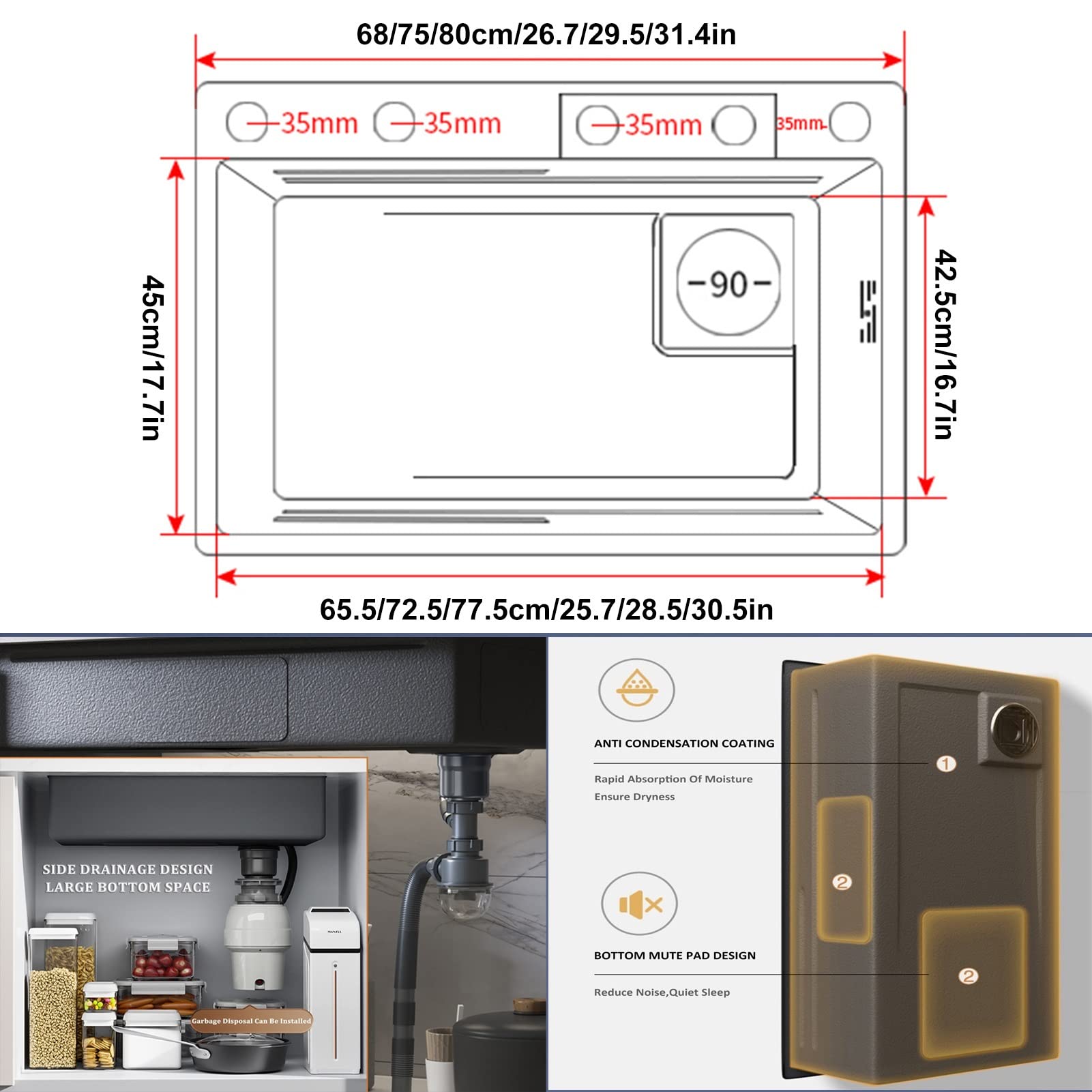 Lavello Cucina 80x45 cm con Effetto Cascat,Lavello Moderno e Multifunzionale Workstation,Lavello in Acciaio Inox 1 Vasca con Rubinetto,Tagliere,Bacino di Scolatura,Dispenser Sapone e Lavabicchieri