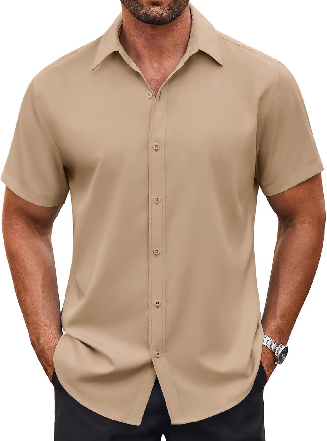 COOFANDY Men's Button Down Shirt Short Sleeve Dress Shirt Casual Beach Summer Wedding Shirt