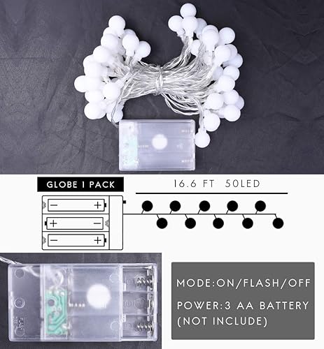 Miniatura 4 de ALLURVEN 50 luces LED de cobre de 16.6 pies, color blanco cálido, funciona con pilas (globo)