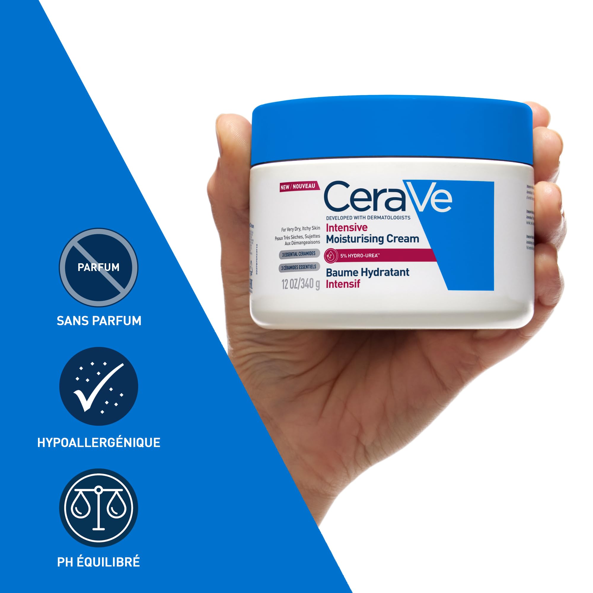 CeraVe - Baume Hydratant Intensif Corps & Visage - Peaux Très Sèches, Avec Démangeaisons - 72H d’Hydratation - Beurre de Karité + 3 Céramides + Hydro-Urea Boost - Sans Parfum, Non Comédogène - 340g