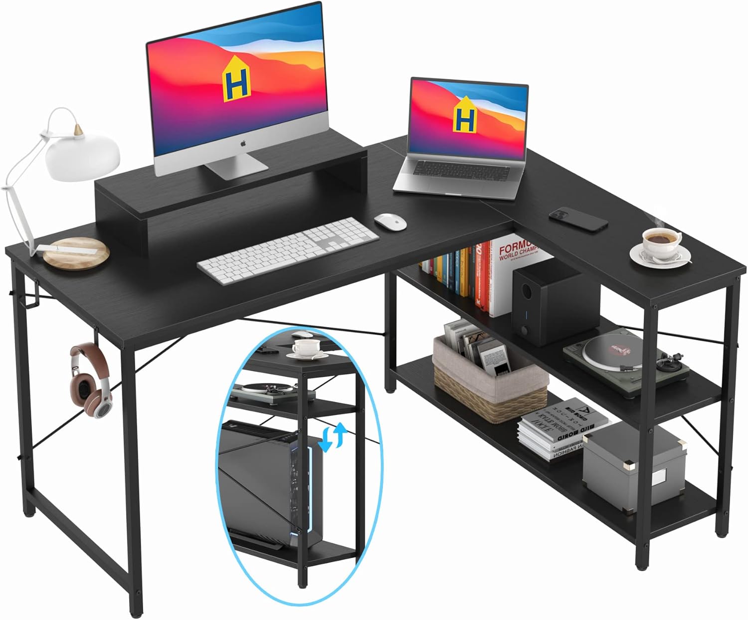 Buy 47 INCH L Shaped Computer Desk with Storage Shelves, Heavy Duty