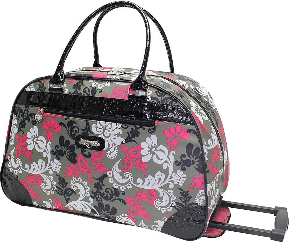Kathy Van Zeeland Women's 22 Inch Printed Rolling Carry-On Khaki Leaf