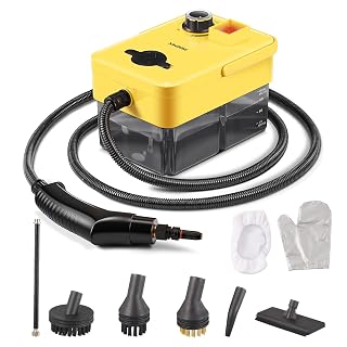 Handheld Steam Cleaner, 2500W High Pressure Power Steamer with Multiple Attachments, Portable Steam Cleaner for Kitchen, Bathroom, Upholstery & Curtains, Chemical-Free, 30s Fast Heat-Up (Yellow) - Amazon product rated Grade A