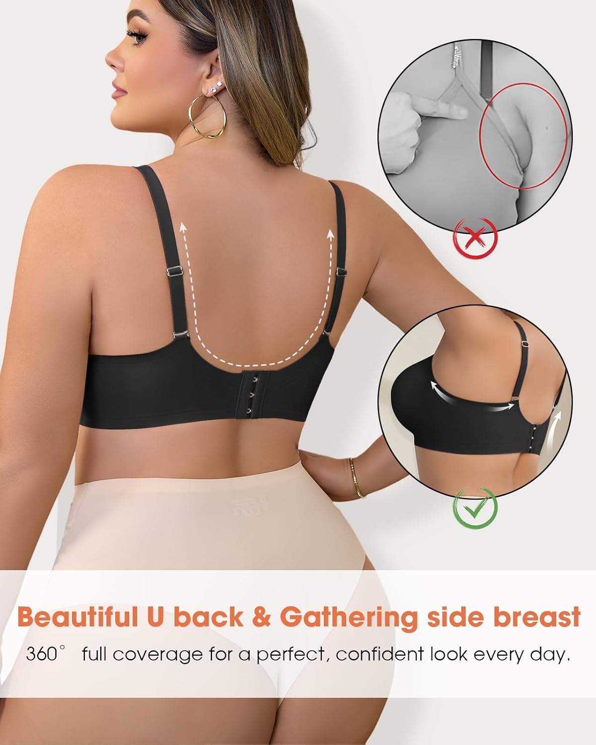 V-Neck Wireless Bras for Women Seamless Everyday Bras U-Back Design W-Shaped Jelly Support Barlette