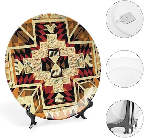 Miniatura 4 de Plato decorativo de 10 pulgadas, gres de cerámica de flecha, patrón azteca retro americano tribal Mod Boho Chic impresión artística de cerámica para