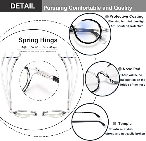 Miniatura 4 de YTDBNS Gafas de lectura para mujeres y hombres  Paquete de 2 lentes de lectura retro redondos con bloqueo de luz azul, lentes de lectura para