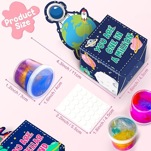 Miniatura 5 de SURCVIO Paquete de 28 regalos para el día de San Valentín para niños, slime de galaxia con caja de tarjetas de felicitación, juguete para aliviar el