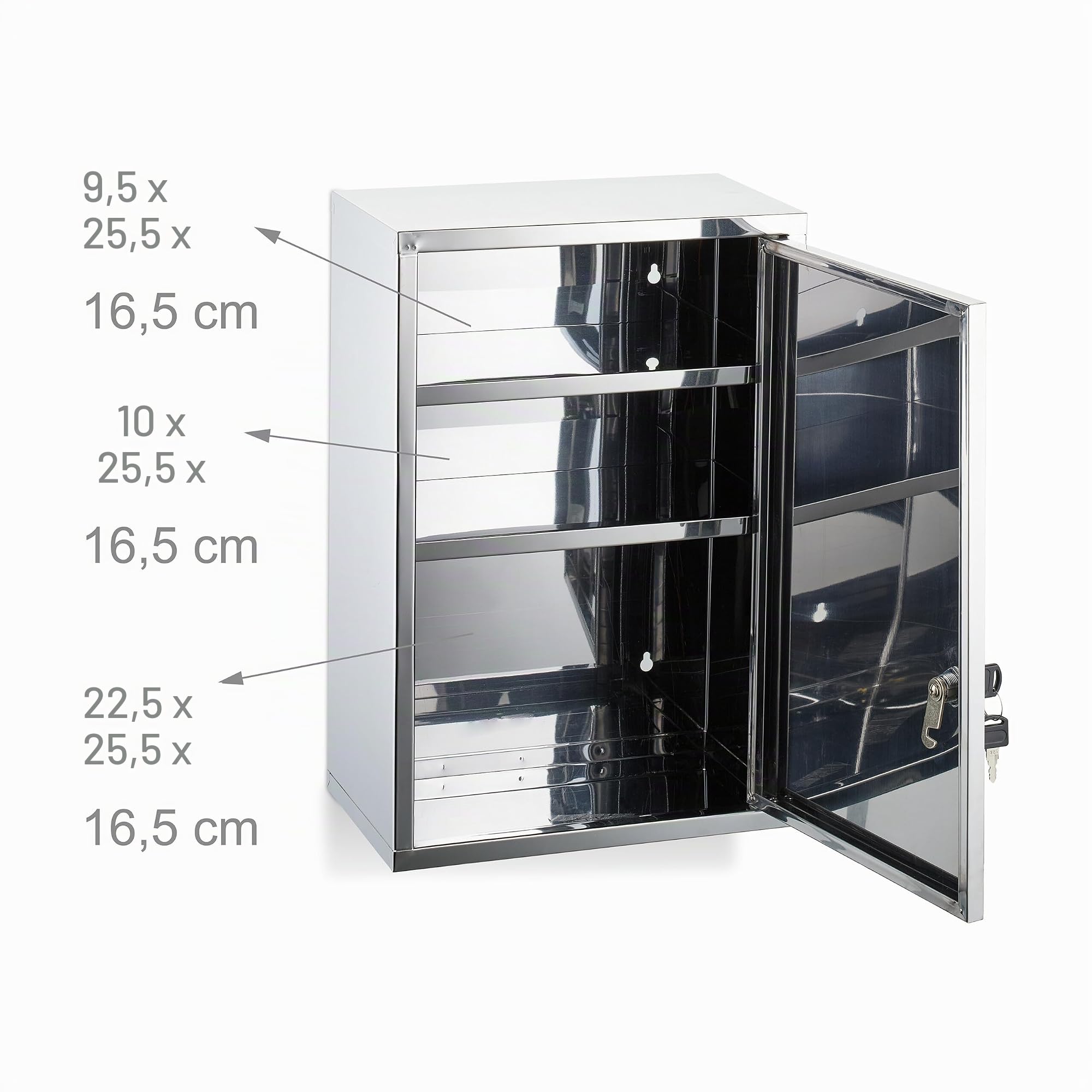 Relaxdays Medizinschrank Edelstahl, HBT: 45x30x18 cm, Silber | Medikamentenschrank