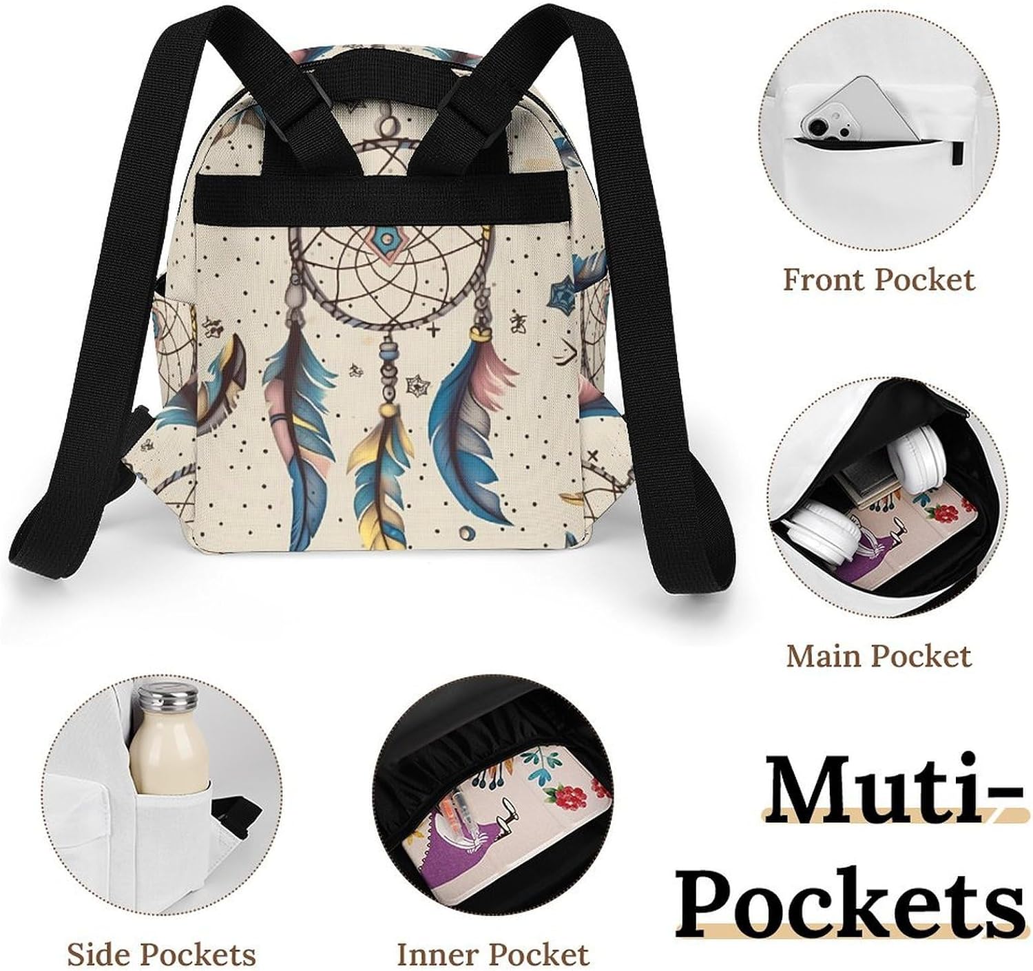 Waterproof Mini Backpack for Women - 10 Inch Oxford Lightweight Daypack Cute Bag Small Daypack Dream Catcher And Moon Small Backpack Purse for Travel Work Weekender