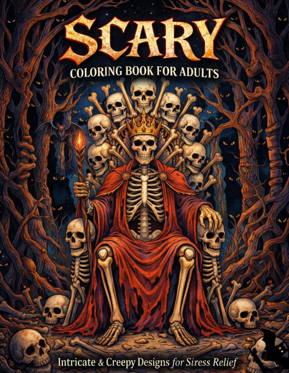Scary Coloring Book For Adults: Size 8.5*11 | Pages 104 | 50 Creepy, Gothic & Scary Designs for Stress Relief | Color Test Pages Included