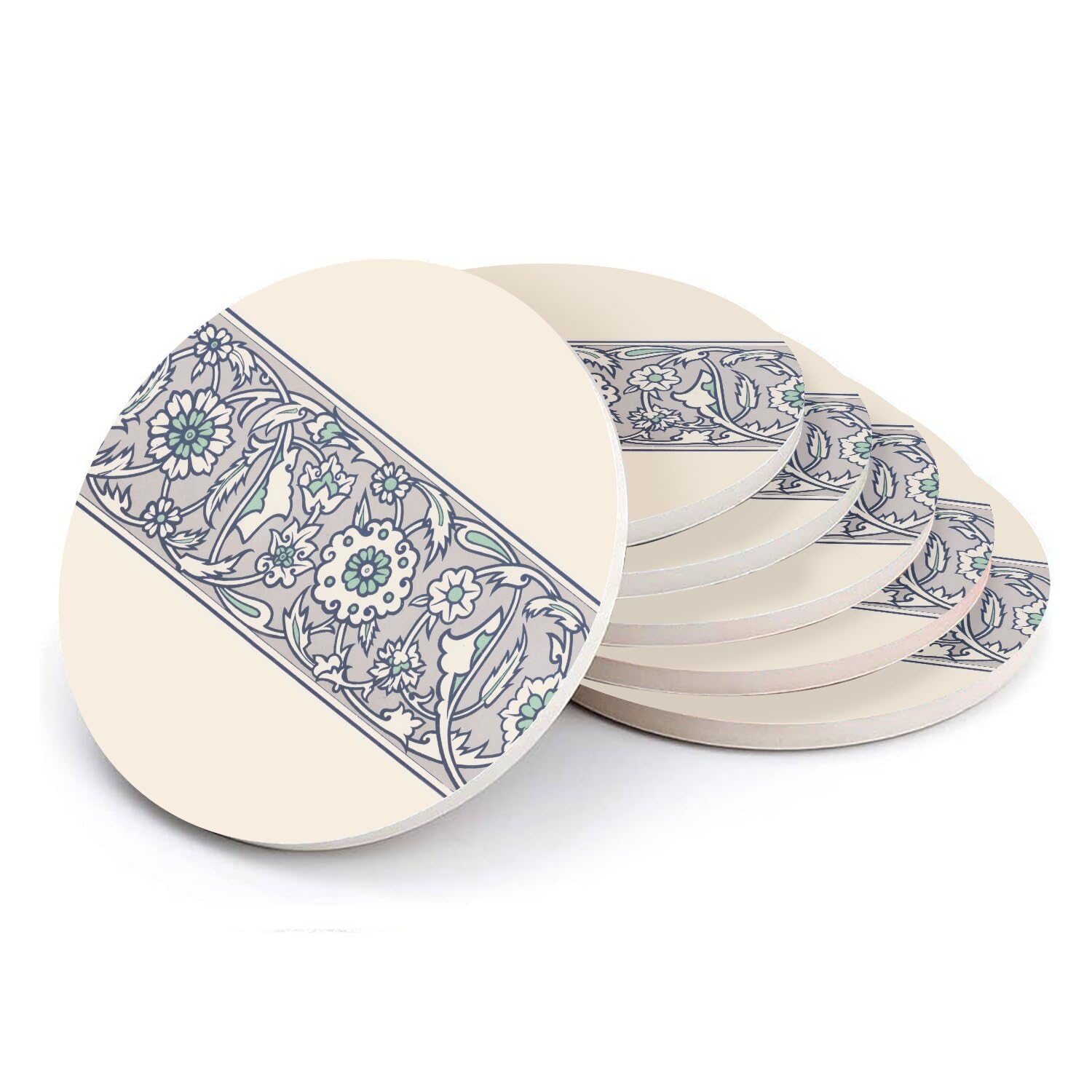 Sous verre ronds en céramique floral vintage motif Art Nouveau - Lot de 6 dessous de verre 11cm