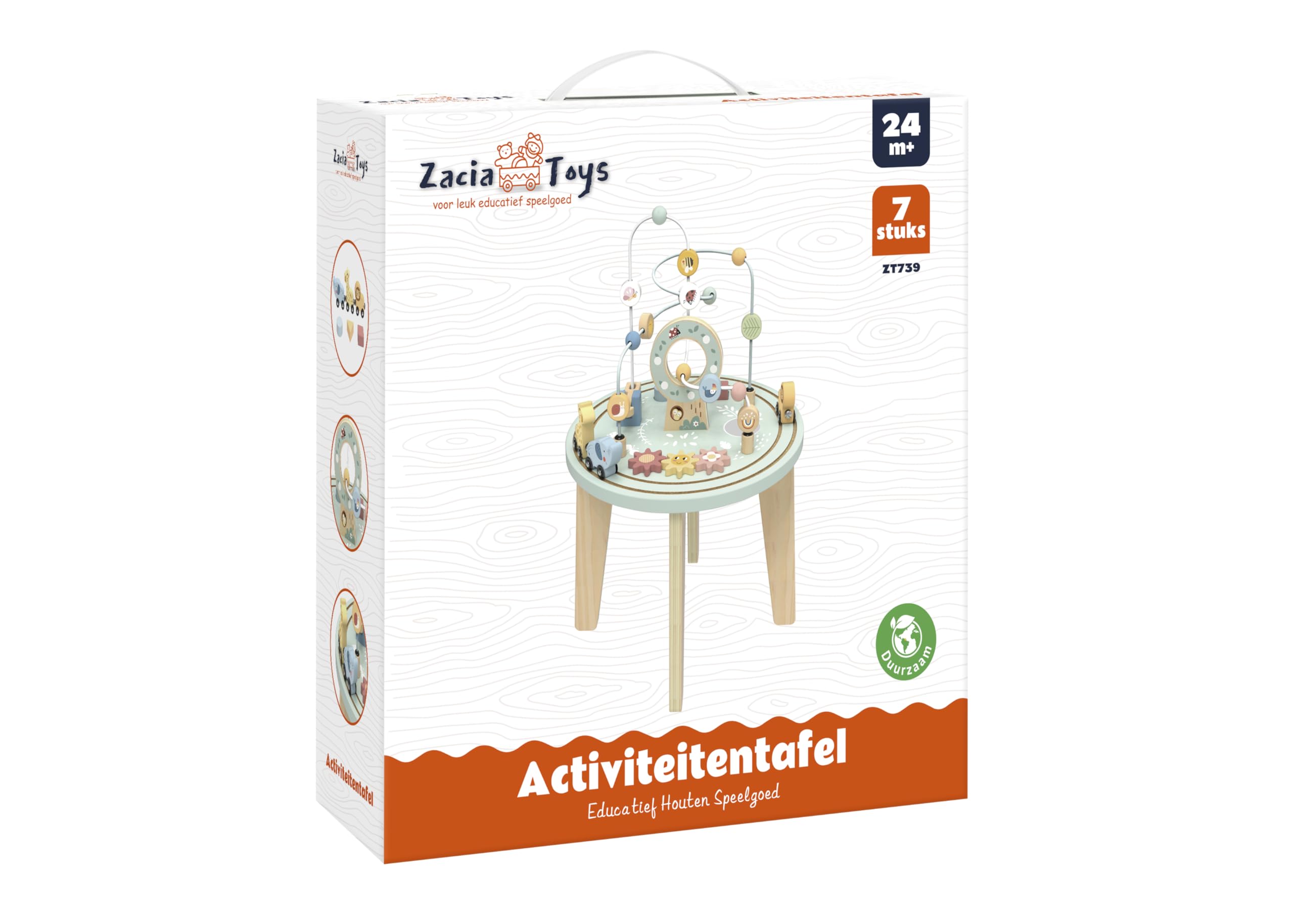 Zacia Toys Holz Aktivitätstisch für Kleinkinder | Pädagogischer Spieltisch mit Perlenbahn, Zahnräder & Zug – Montessori Spielzeug für Kinder