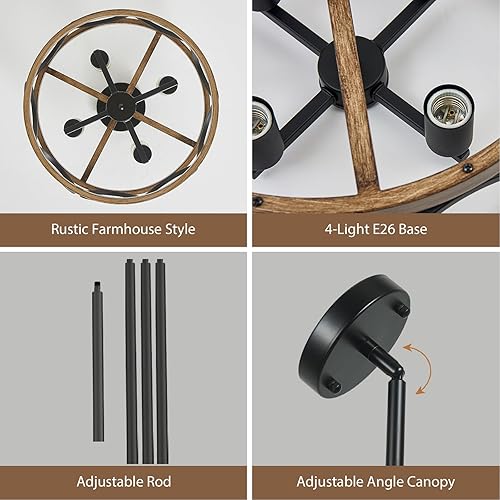 Miniatura 4 de Lámpara de techo negra, lámpara rústica de 15.9 pulgadas, lámpara colgante de tambor para comedor y dormitorio, lámpara redonda de metal de grano de