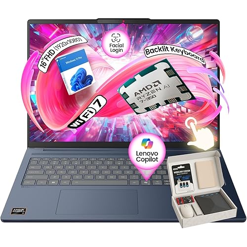 Lenovo IdeaPad Copilot+ Business Laptop - 16" FHD+ Touchscreen - AMD Ryzen AI 7 350-50 Tops NPU - Facial Login - Privacy IR Cam - Backlit KB - Win 11 Pro - w/Accessory (64GB DDR5 | 2TB SSD)