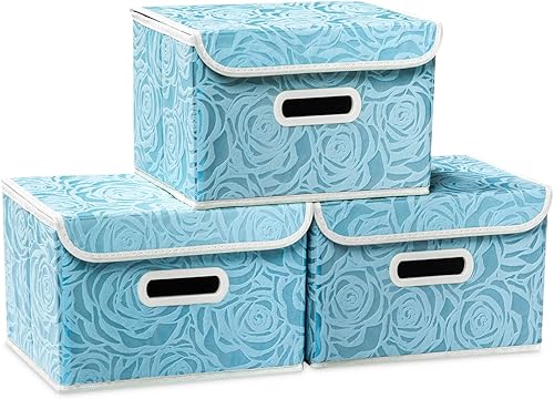 Miniatura 36 de PRANDOM Cajas de almacenamiento plegables jumbo con tapas, cubos de almacenamiento decorativos de tela, cestas organizadoras con asas de cubierta y