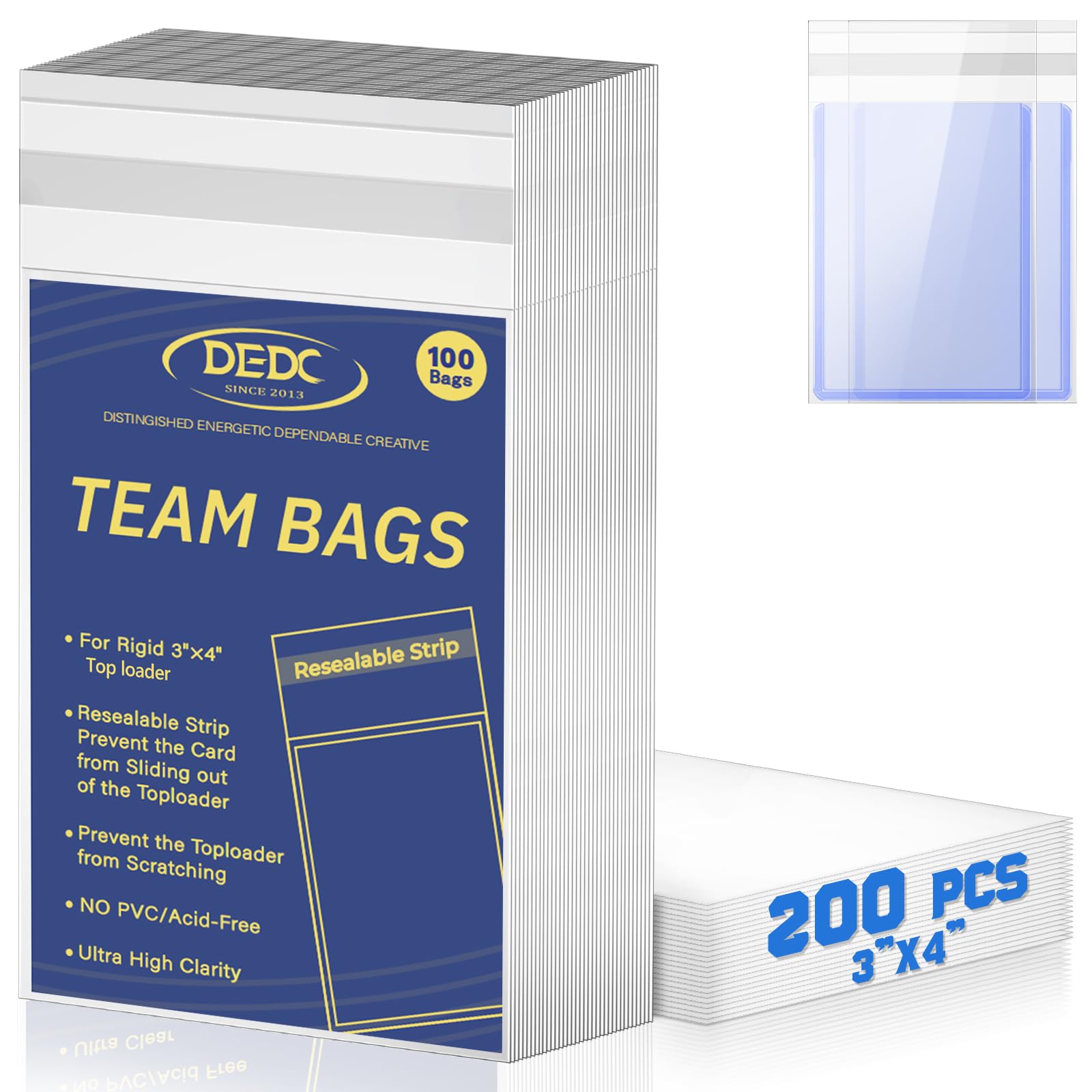 Amazon.com: DEDC 200 Pcs Card Sleeves Team Bags for Trading Cards, Team Bag  Fit 3x4inch 35PT Top Loaders for Trading Card Shipping Sports Graded Card  Sleeves Protector : Toys & Games