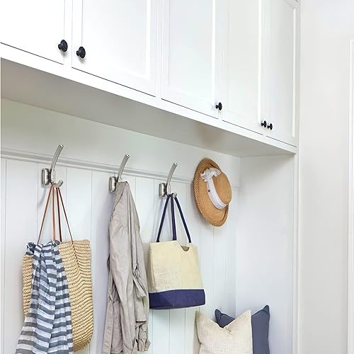 Miniatura 5 de TUNNY Ganchos para colgar en la pared con base cuadrada  Ganchos de níquel cepillado mate, paquete de 5 unidades para armario de zapatos de entrada,