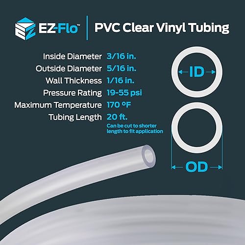 Miniatura 4 de EZ-FLO - Tubo de vinilo transparente de PVC de 316 pulgada de diámetro interior (516 pulgada de diámetro exterior), 20 pies de longitud, 98562