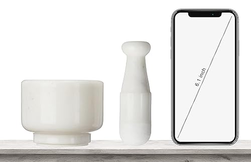 Miniatura 4 de Queenza Juego de mortero y mortero - 4 pulgadas - Capacidad de 2 tazas - Mortero de mármol blanco pesado pulido y molinillo de piedra - Molinillo de