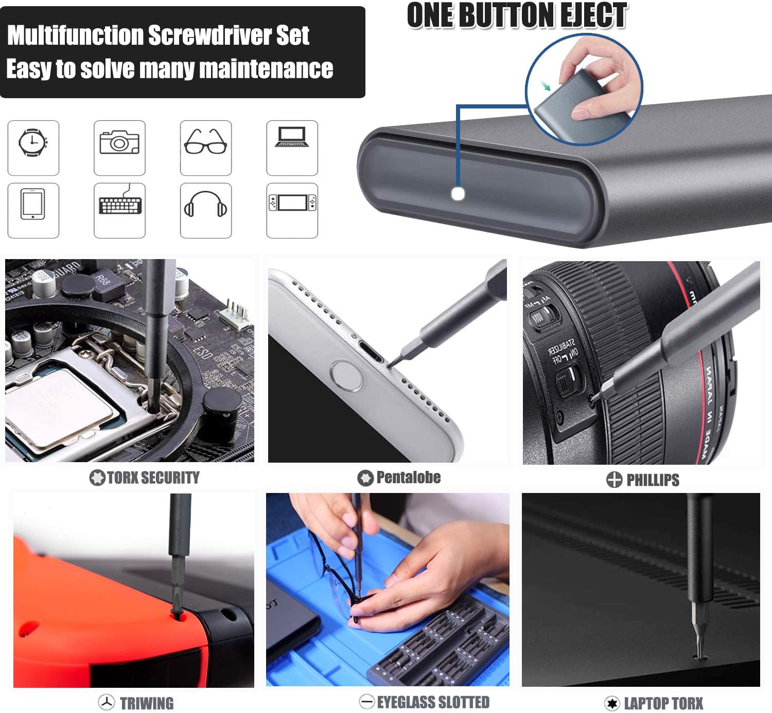 Computer screwdriver kit/Torque screwdriver set/Laptop repair tool kit,LOFIXO electronics repair kit with anti static wrist strap for iphone,nintendo,mac,xbox,watch,camera,ps4,ps5,joycon,pc,eyeglasses