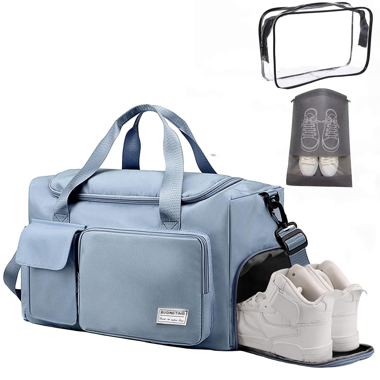 Sports Gym Bag Duffle Bag with Shoes Compartment & Wet Pocket，Weekend Travel Bag Overnight Bag for Women and Men Lightweight Holdall Hospital Overnight Bag - Weekend Bags, Hand Luggage Bag (Blue)
