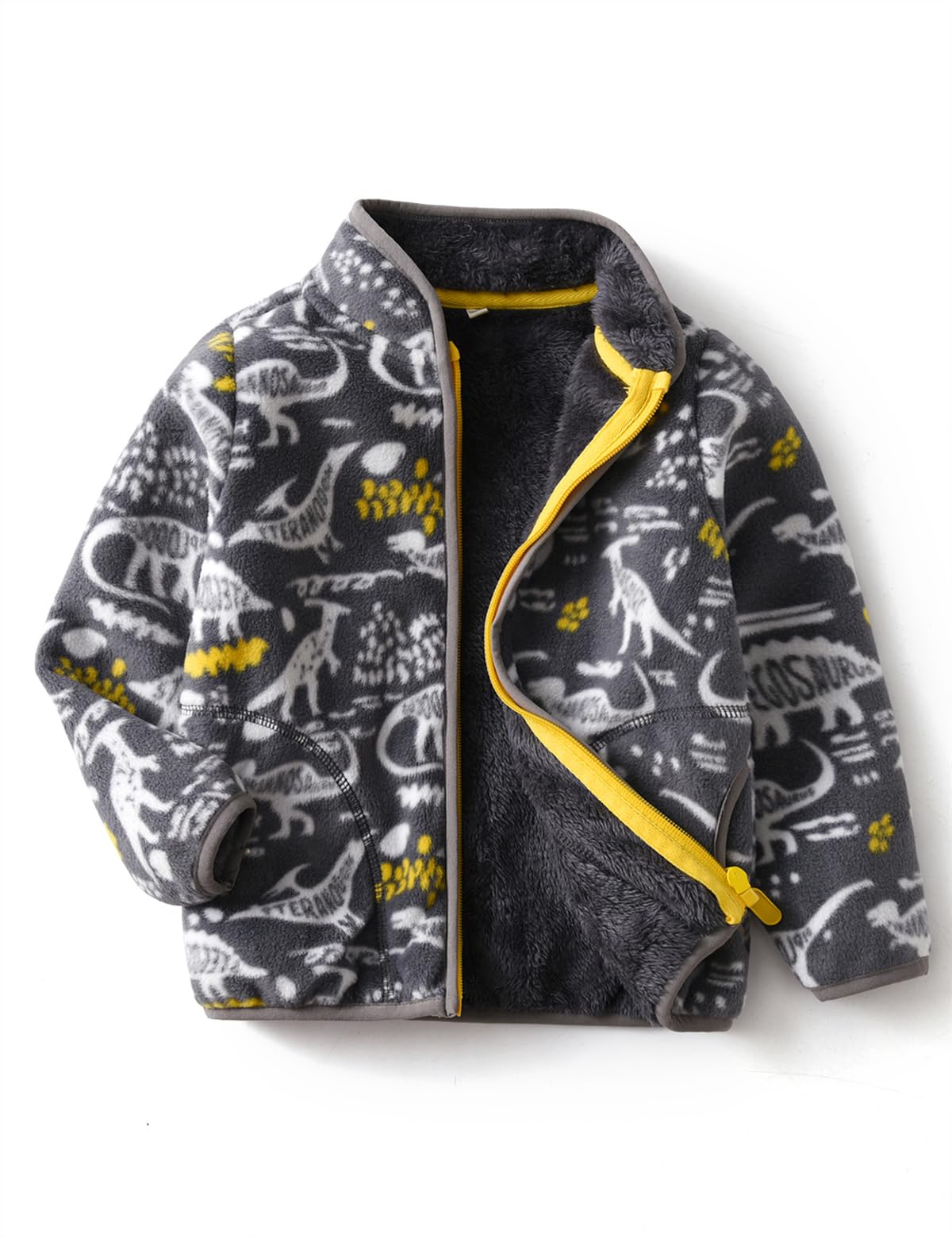 Kids Printed Fleece Jacket Sherpa Lined Lightweight Zip
