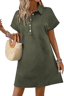 Summer Lapel Collared Dresses for Women 2025 Batwing Short Sleeve Mini Dress Beach Sundress