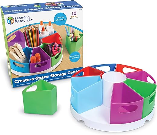 Learning Resources Create-a-Space Storage Center, 10 Piece set – Desk Organizer for Kids, Art Organizer for Kids, Crayon Organizer, Homeschool Organizers and Storage