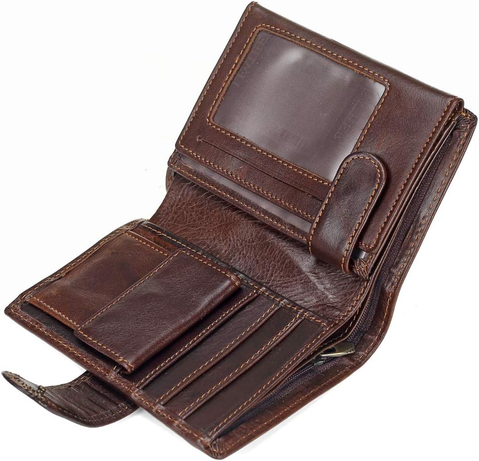 Mens Wallets Slim Trifold Soft Leather A Lot of Pockets with Zipper Leather Credit Card Holder for Mans (Light coffee)