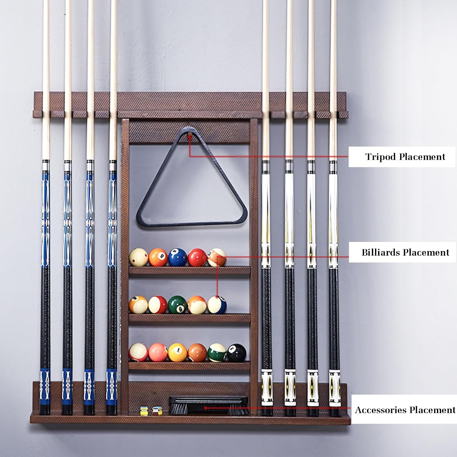 XLTFUC Wall-mounted Pool Cue Rack,Pool Cue Storage Rack,Fishing Rod Storage Rack,Holds 8 Cue,for Billiard Room Game Room Club Pool Table Accessories(Black)