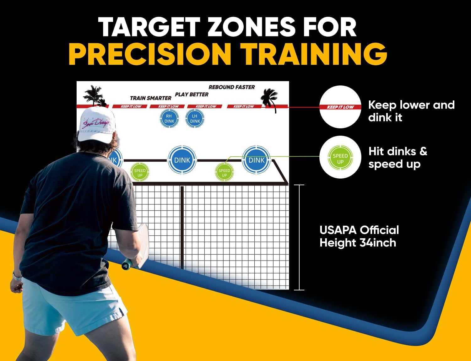 Portable Pickleball Training Net, 2in1 Solo Rebounder Net System for Dinks Volleys Tennis, USAPA Approved Accuracy Trainer Equipment with Carry Bag, Outdoor & Indoor Prefer Backyard